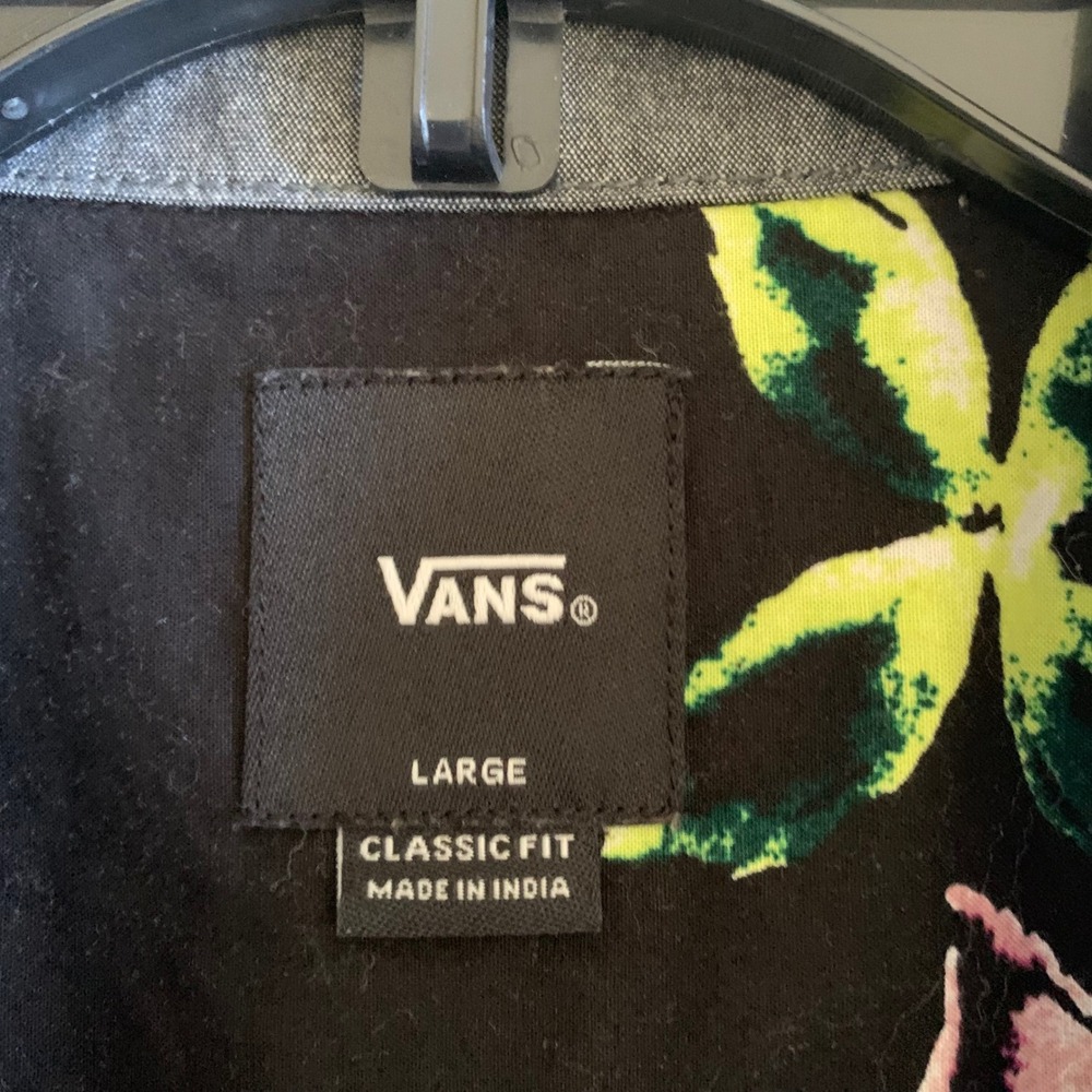 Vans Large Button Down Shirt Black Neon Floral Lily VN0A455LBLK Short Sleeve - Picture 3 of 8